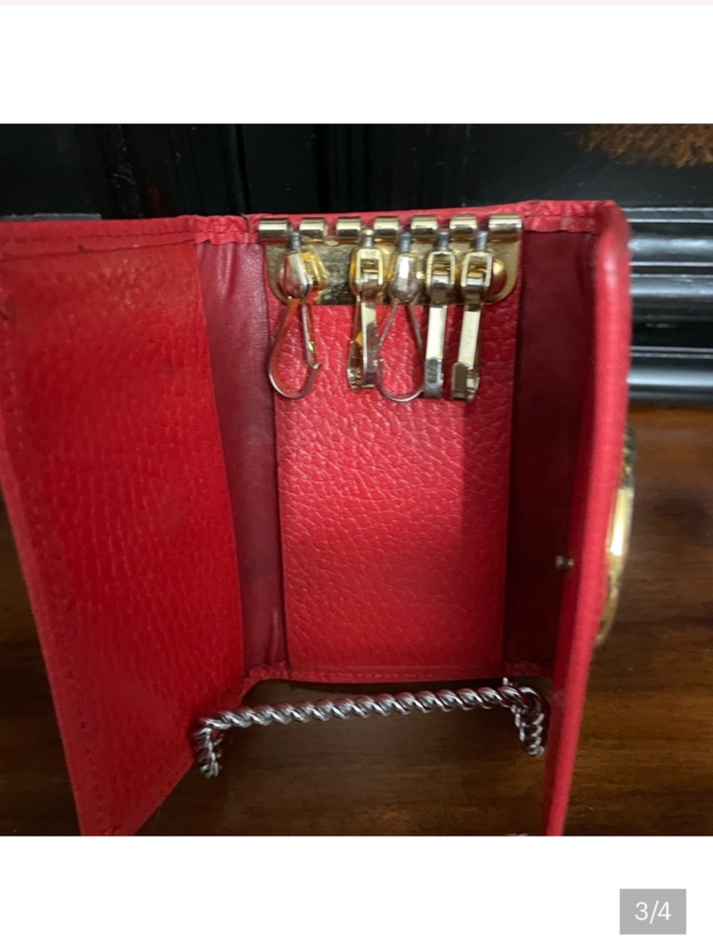 Versace Red Pebbled Leather Card Wallet - Picture 2 of 5